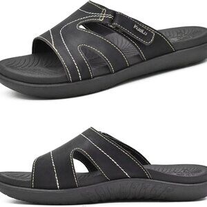 Women's Orthotic Slides Vegan Leather Thick Cushion Support for Comfort and Gait